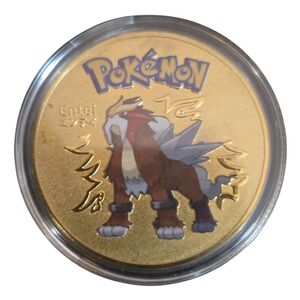 Pokemon Entei Gold Collectible Coin Card Gift Souvenir Rare Pokemon Rare Coin